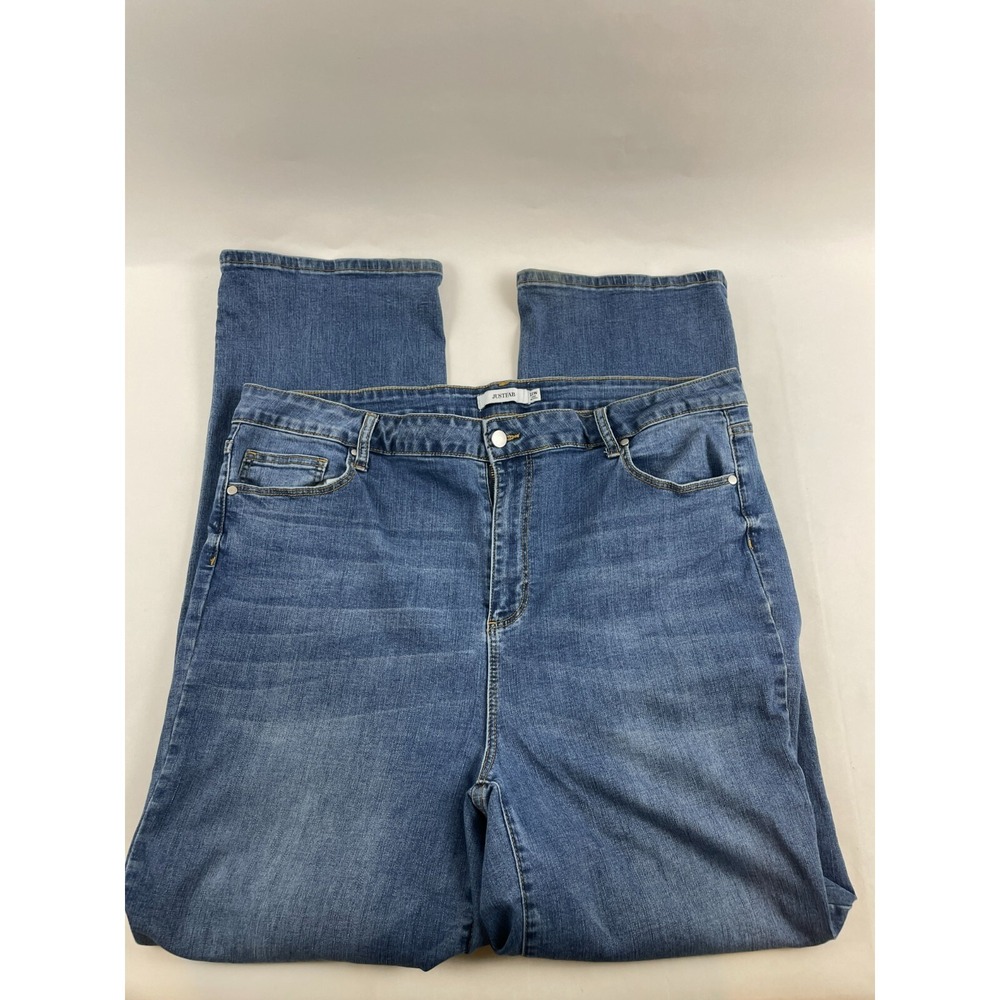 JustFab Jeans Women's Plus Size 22W Denim Straight High Rise Wrinkle Bleached